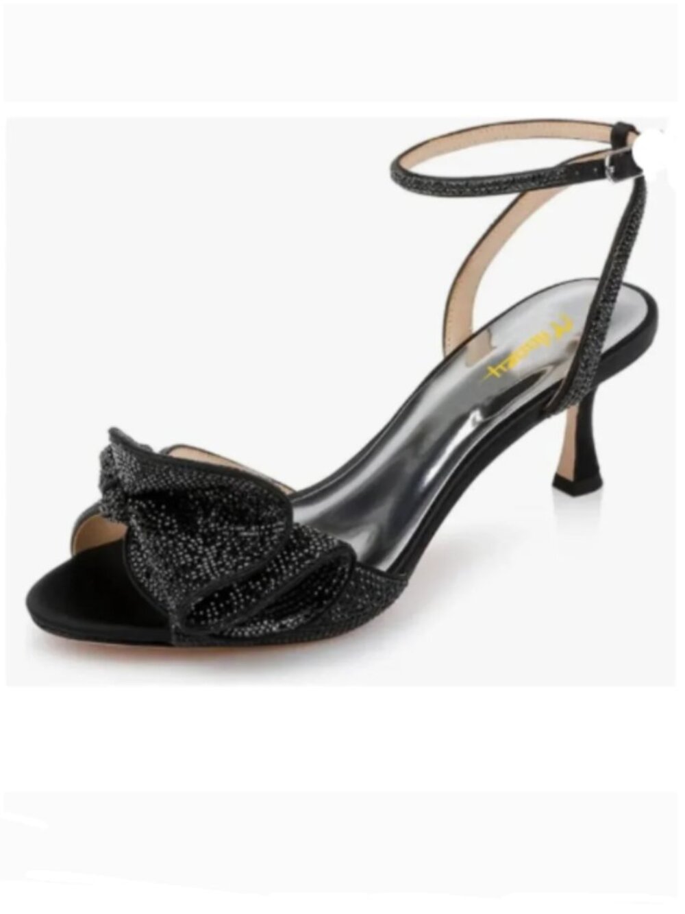 Milooey shoes Black Glitter Rhinestone Bow Sandal Ankle Strap High Heels Shoe